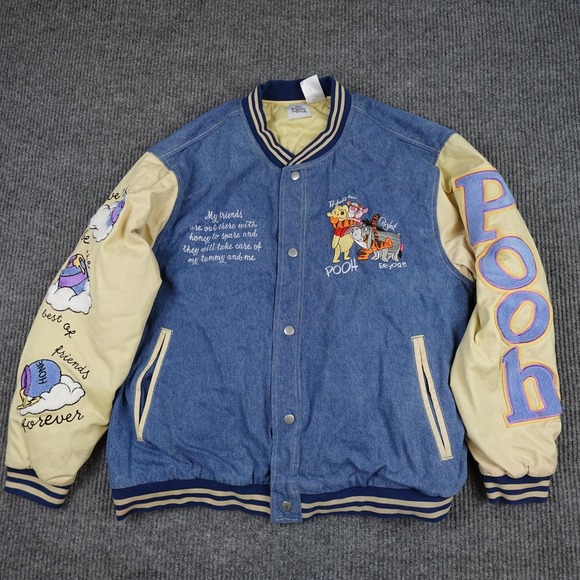 Disney Winnie the Pooh Other - Vintage Disney Winnie The Pooh Varsity Jacket Mens XL Blue 100 Acre Hunny
